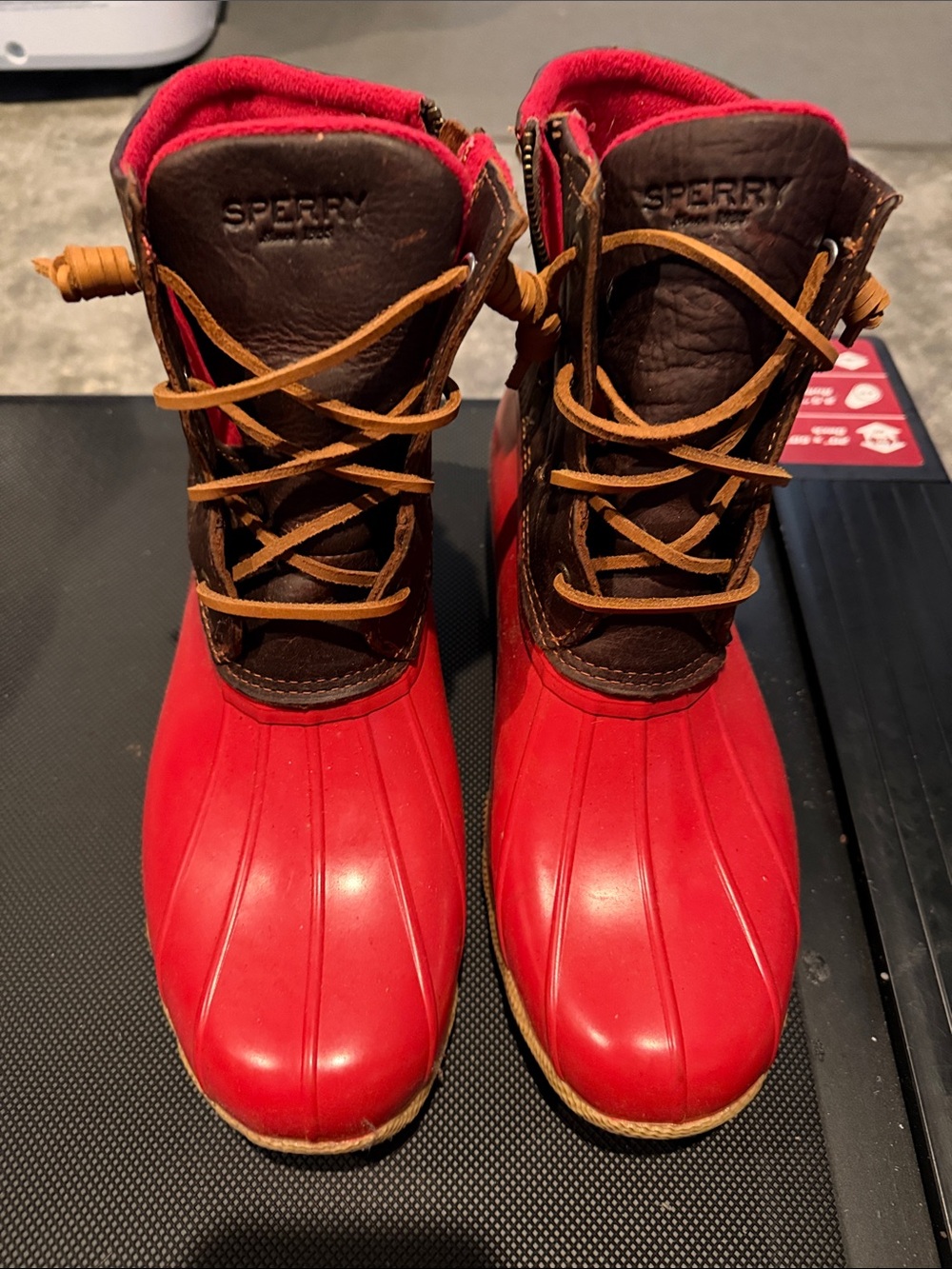Sperry Red and Brown Waterproof Lace-Up Duck Boots